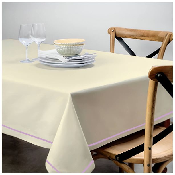 Single Embroidery Border Sateen Cotton Solid Table Cloth - Ivory