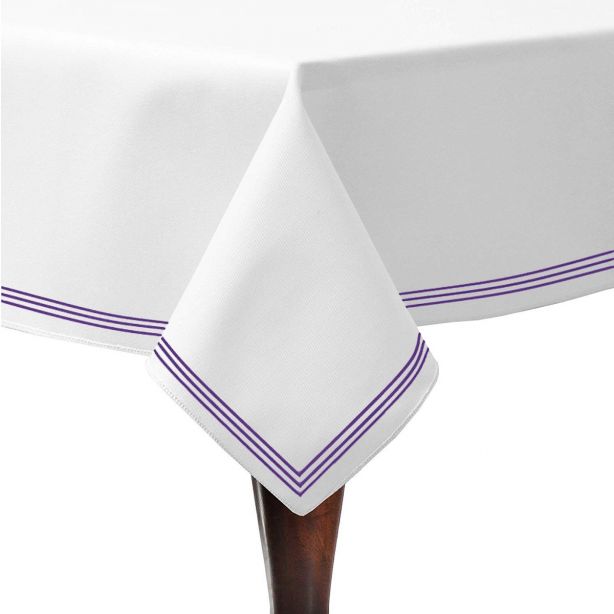 Triple Embroidery Border Sateen Poly Cotton Solid Table Cloth