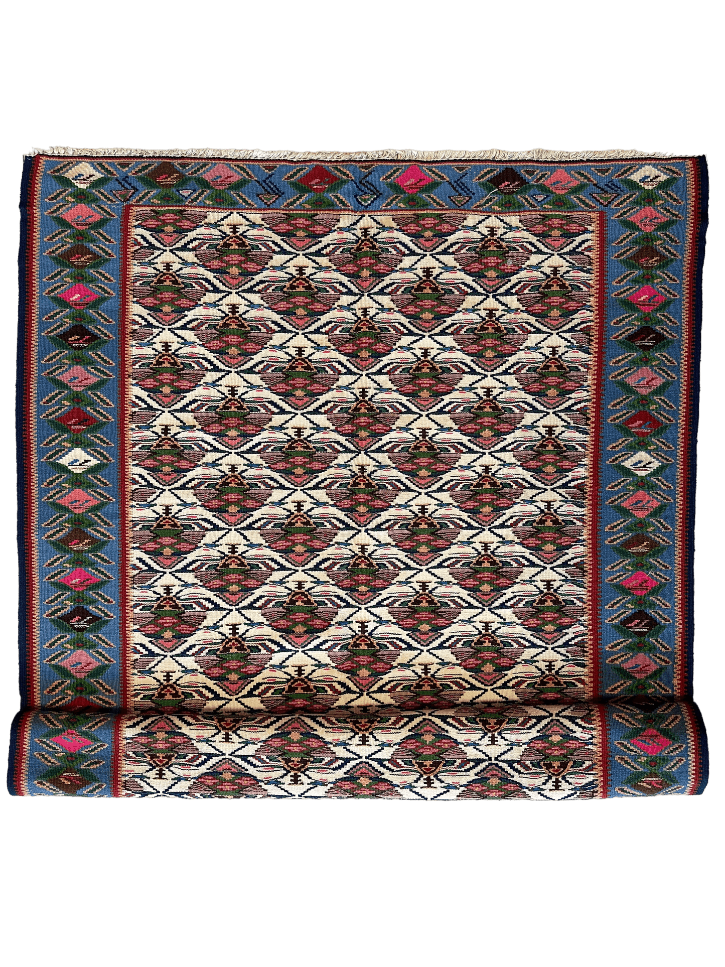 Masterpiece Vintage Persian Senneh Kilim Runner Rug 4’ x 9’