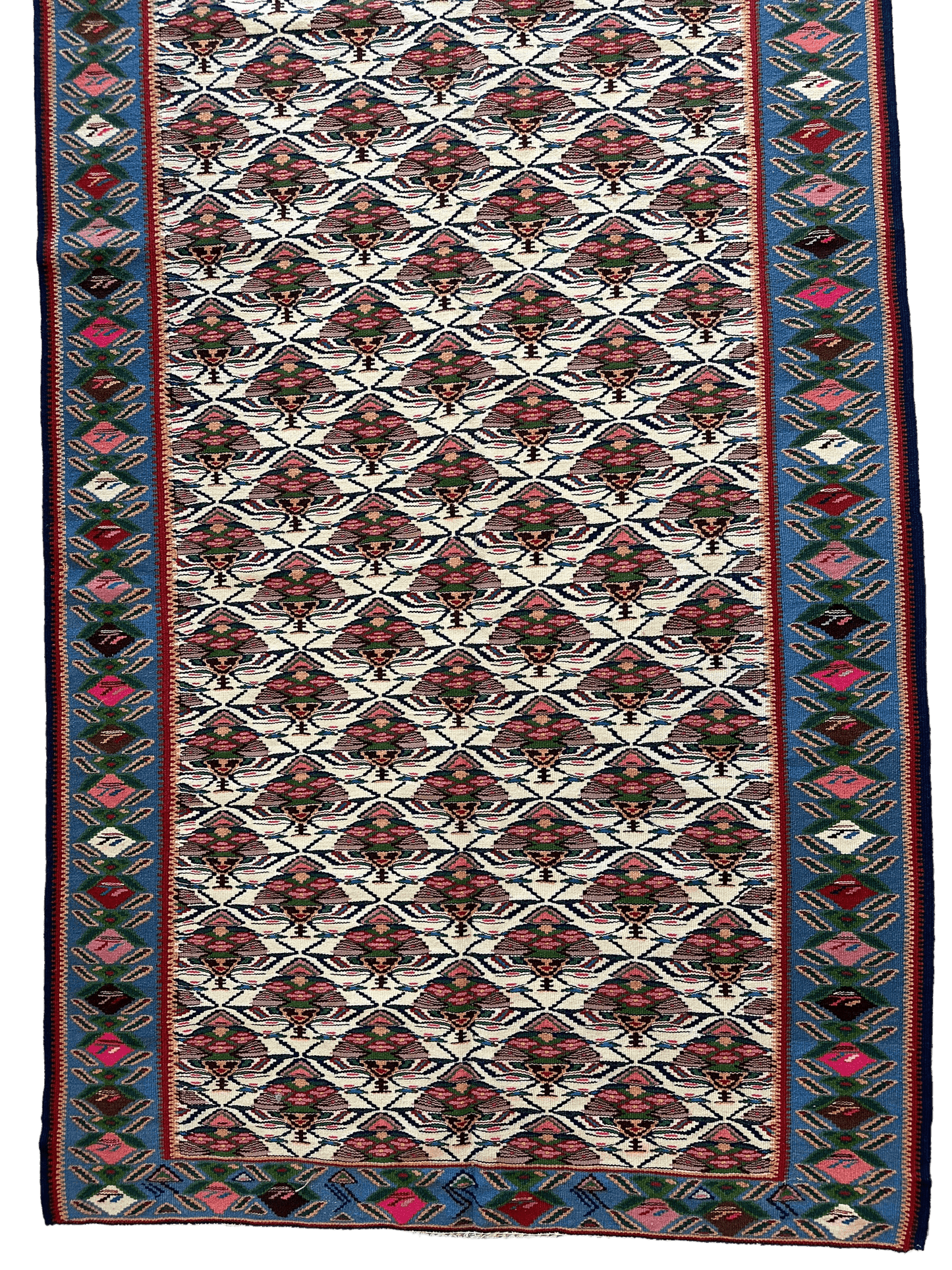 Masterpiece Vintage Persian Senneh Kilim Runner Rug 4’ x 9’