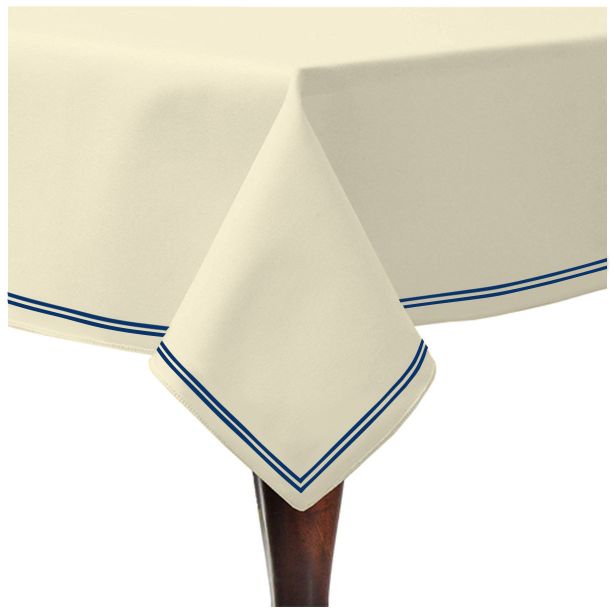 Double Embroidery Border Sateen Cotton Solid Table Cloth - Ivory