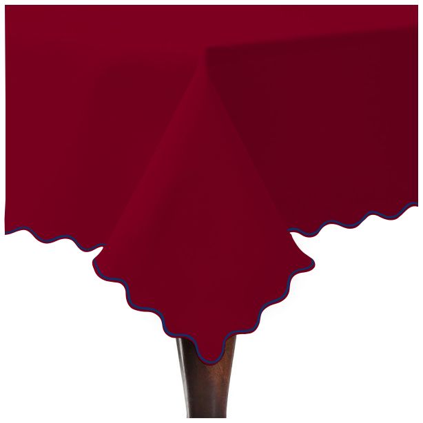 Scallop Embroidery Sateen Cotton Solid Table Cloth - Burgundy
