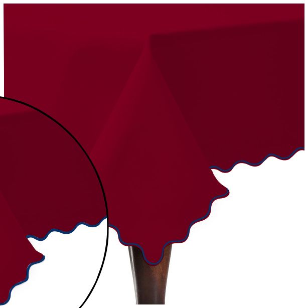 Scallop Embroidery Sateen Cotton Solid Table Cloth - Burgundy
