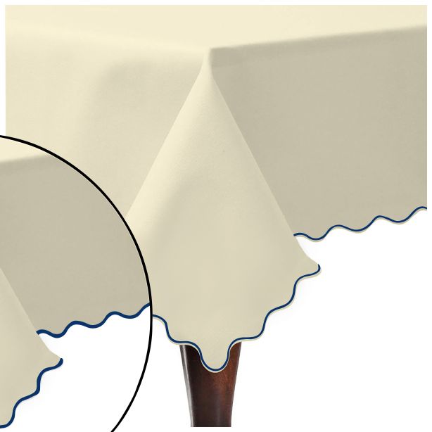 Scallop Embroidery Sateen Cotton Solid Table Cloth - Ivory