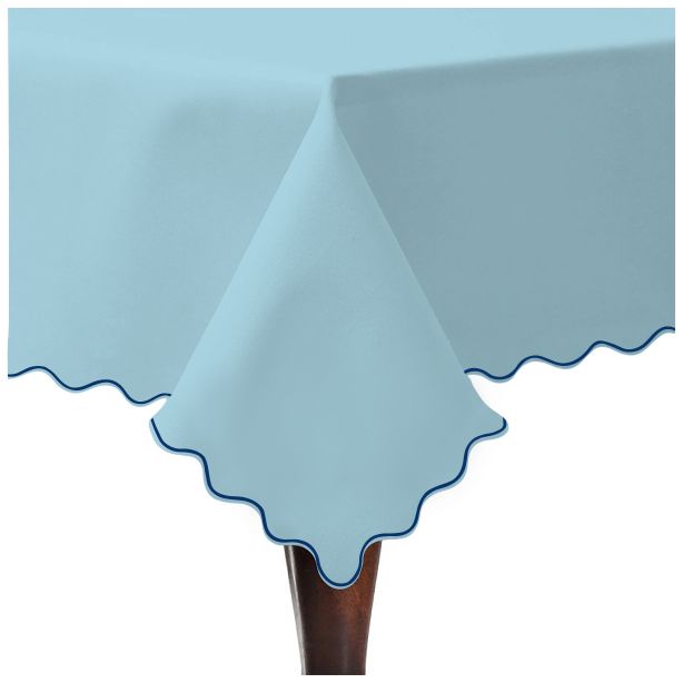 Scallop Embroidery Sateen Cotton Solid Table Cloth - Light Blue