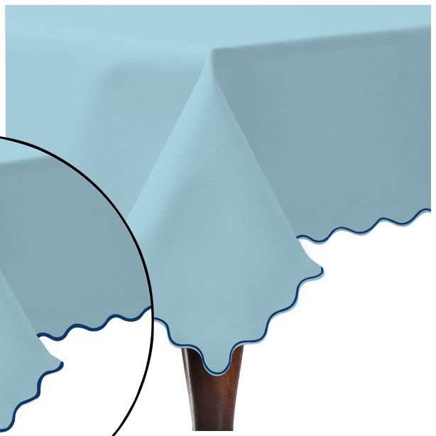 Scallop Embroidery Sateen Cotton Solid Table Cloth - Light Blue