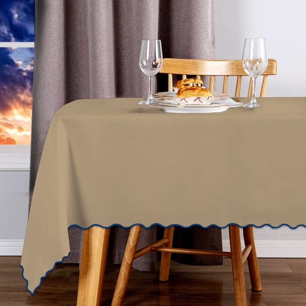 Scallop Embroidery Sateen Cotton Solid Table Cloth - Taupe