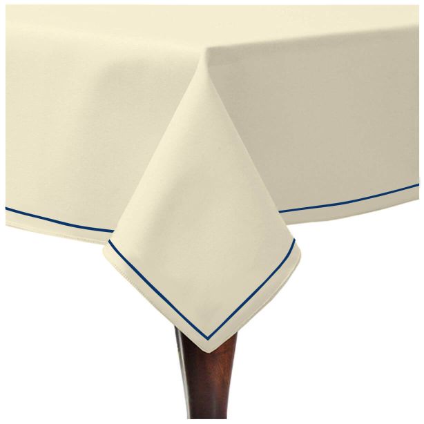 Single Embroidery Border Sateen Cotton Solid Table Cloth - Ivory