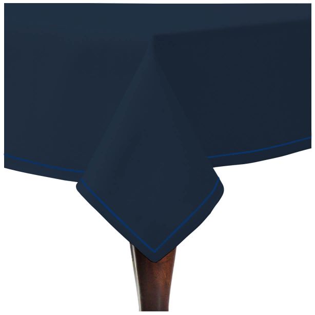 Single Embroidery Border Sateen Cotton Solid Table Cloth - Navy