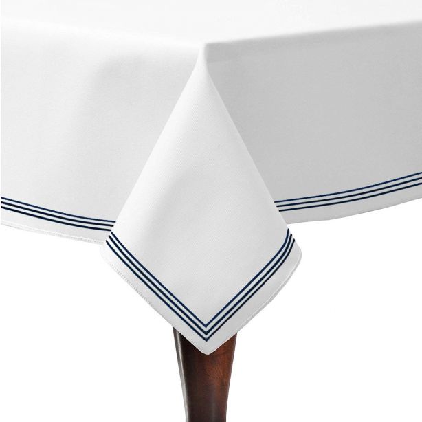 Triple Embroidery Border Sateen Cotton Solid Table Cloth