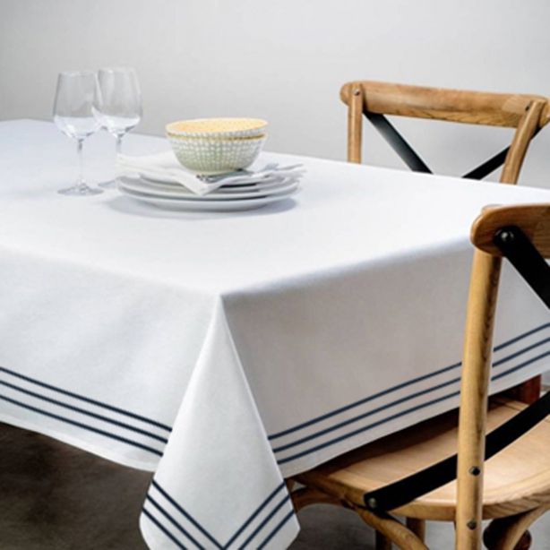 Triple Embroidery Border Sateen Poly Cotton Solid Table Cloth