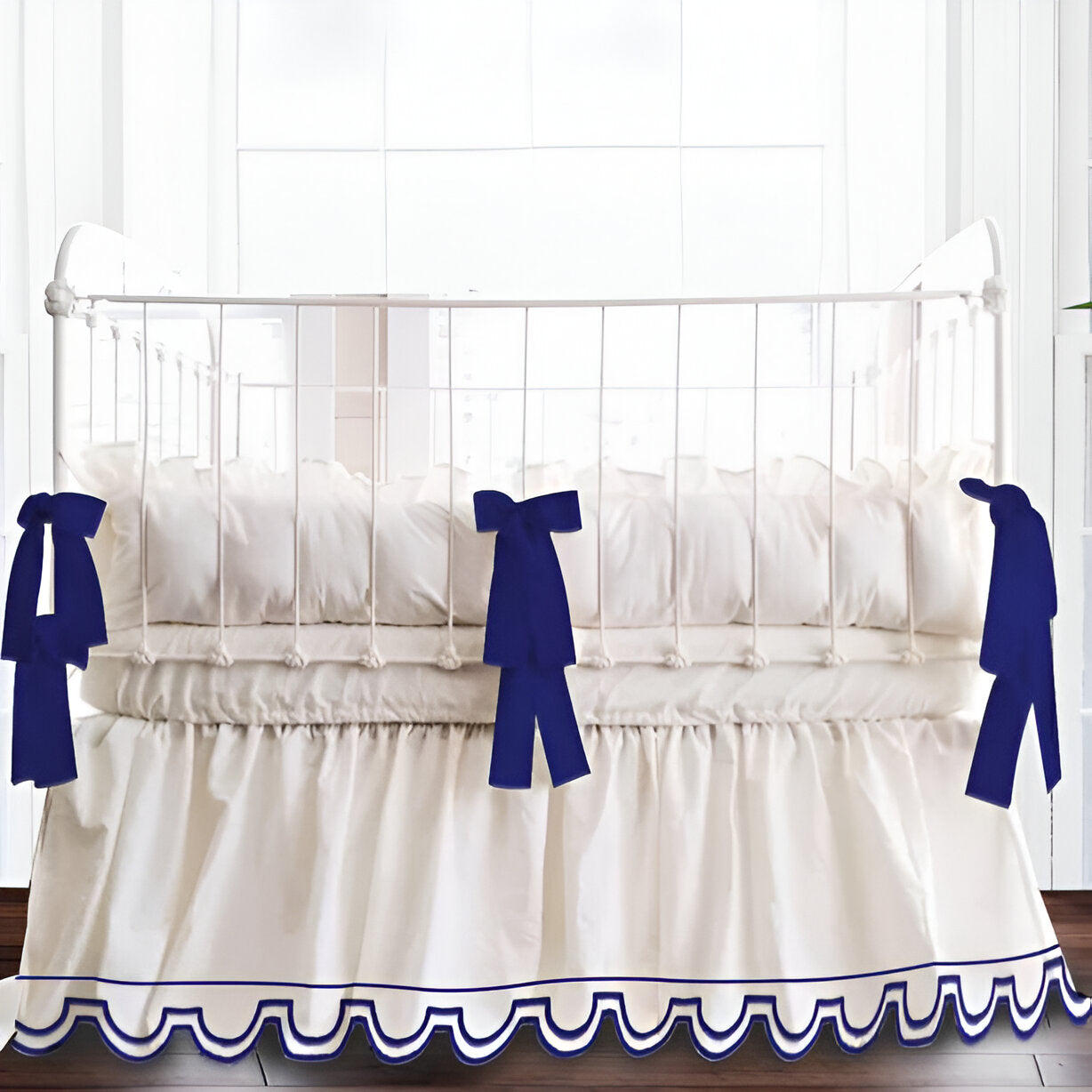 U Shape Scallop Embroidery Cotton Gathered Crib Skirt