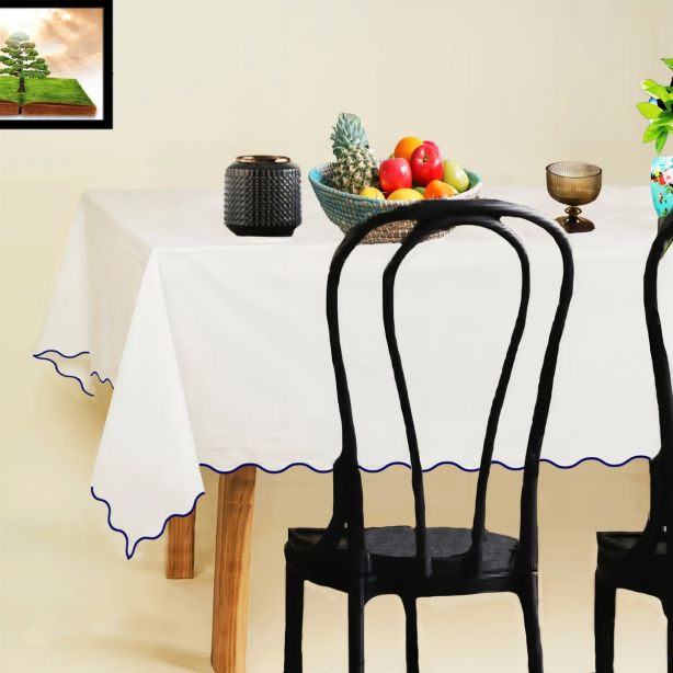 Waterproof Scallop Embroidery Polyester Table Cloth