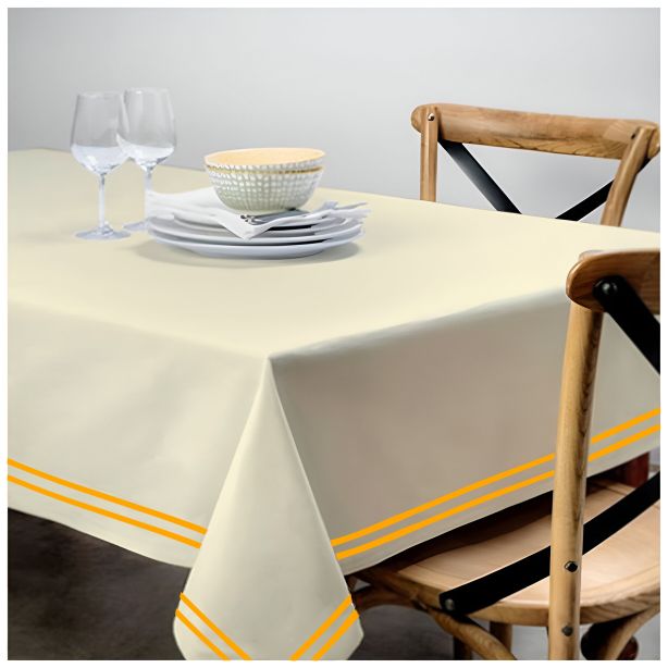 Double Embroidery Border Sateen Cotton Solid Table Cloth - Ivory
