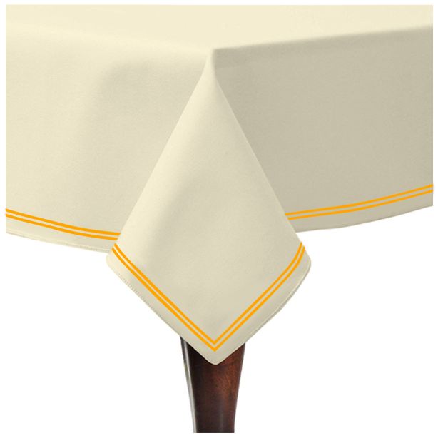 Double Embroidery Border Sateen Cotton Solid Table Cloth - Ivory