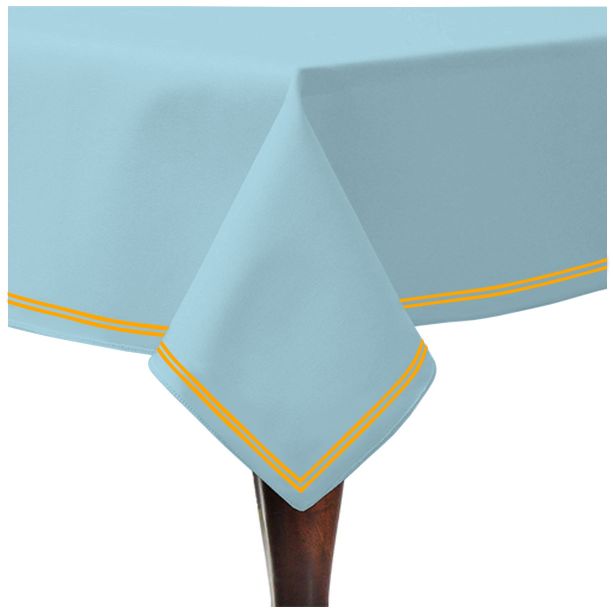 Double Embroidery Border Sateen Cotton Solid Table Cloth - Light Blue