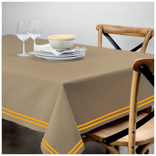 Double Embroidery Border Sateen Cotton Solid Table Cloth - Taupe