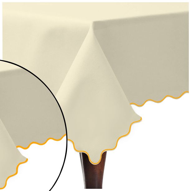 Scallop Embroidery Sateen Cotton Solid Table Cloth - Ivory