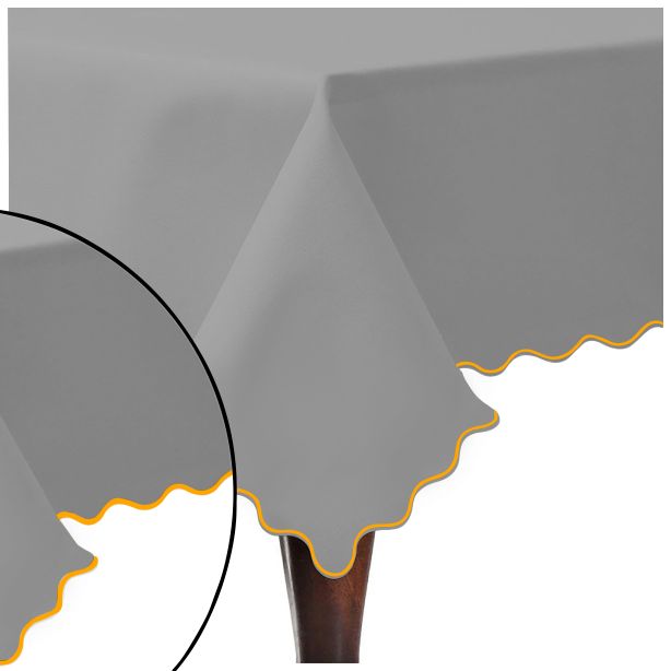 Scallop Embroidery Sateen Cotton Solid Table Cloth - Light Grey