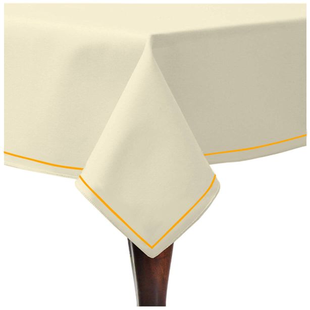 Single Embroidery Border Sateen Cotton Solid Table Cloth - Ivory