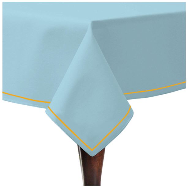 Single Embroidery Border Sateen Cotton Solid Table Cloth - Light Blue