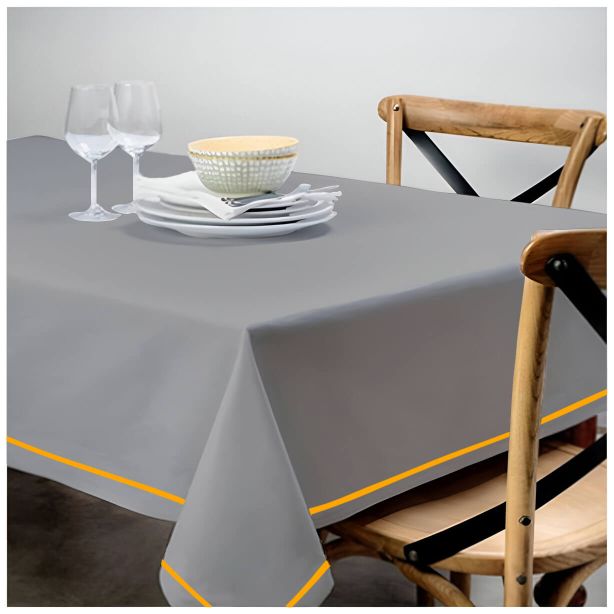 Single Embroidery Border Sateen Cotton Solid Table Cloth - Light Grey