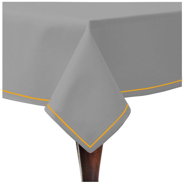 Single Embroidery Border Sateen Cotton Solid Table Cloth - Light Grey