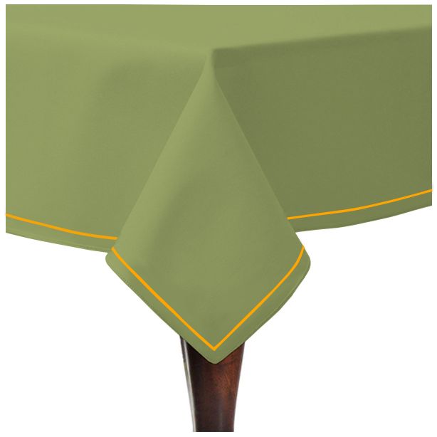Single Embroidery Border Sateen Cotton Solid Table Cloth - Sage