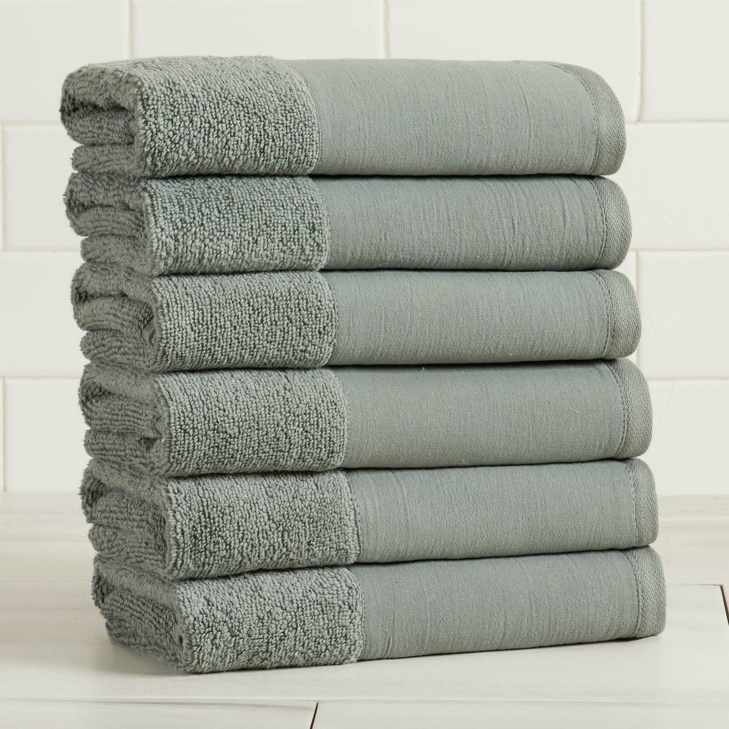 Cotton Linen-Like Border 6-Piece Towel Set - Priya Collection