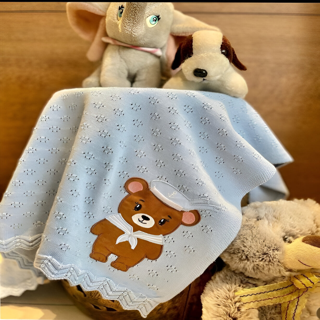 Pointelle Sailor Blue Knitted Cotton Baby Blanket