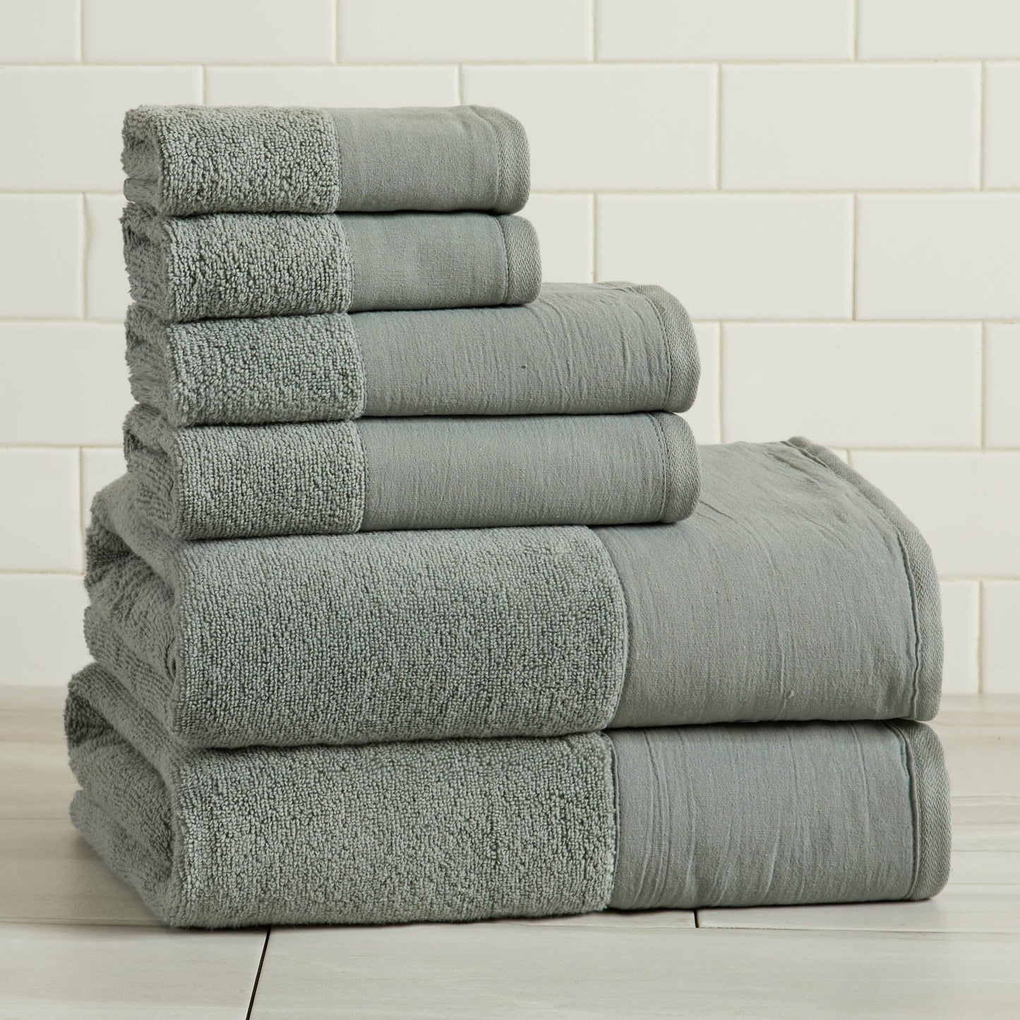 Cotton Linen-Like Border 6-Piece Towel Set - Priya Collection