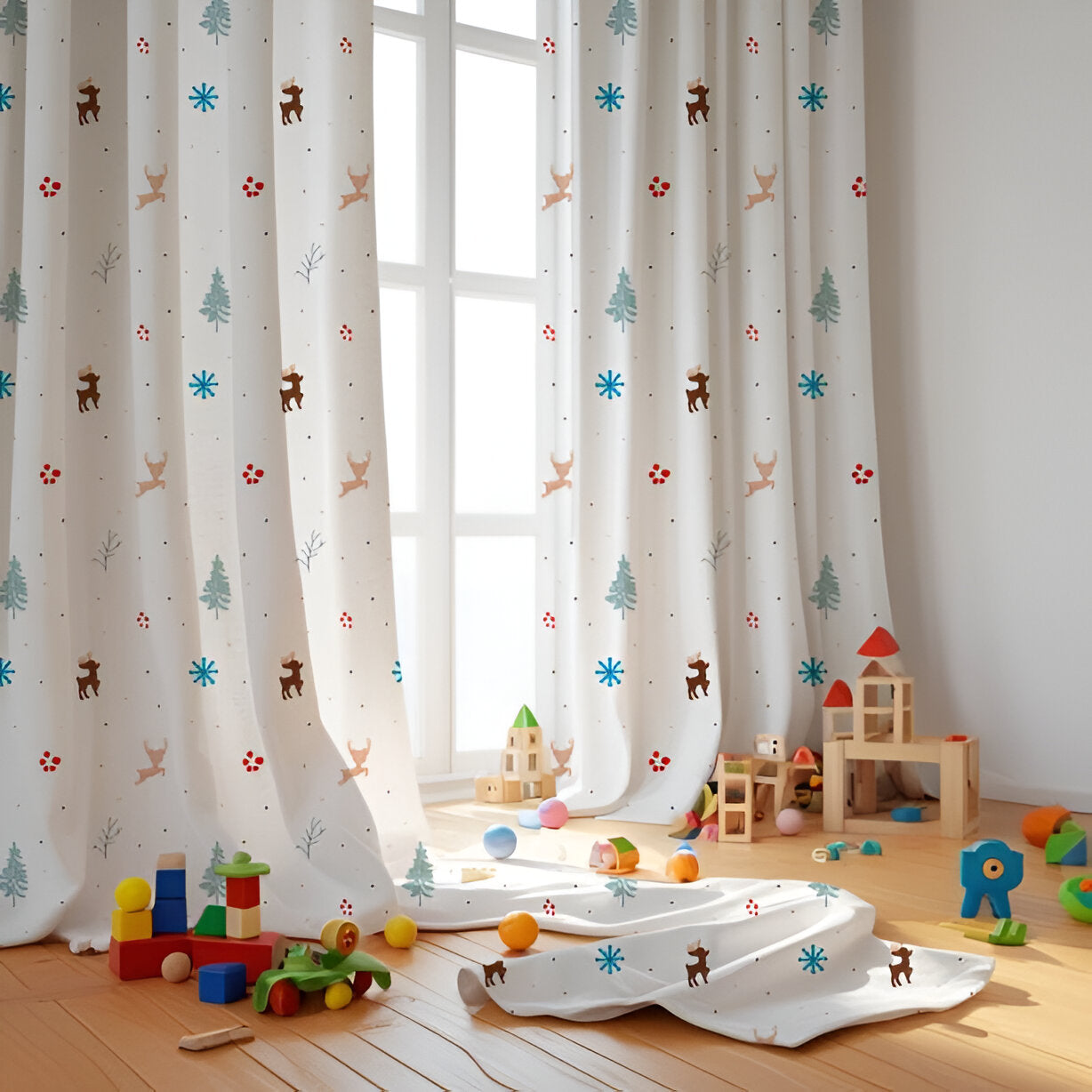 Christmas Raindeer Themed Baby Room Curtain