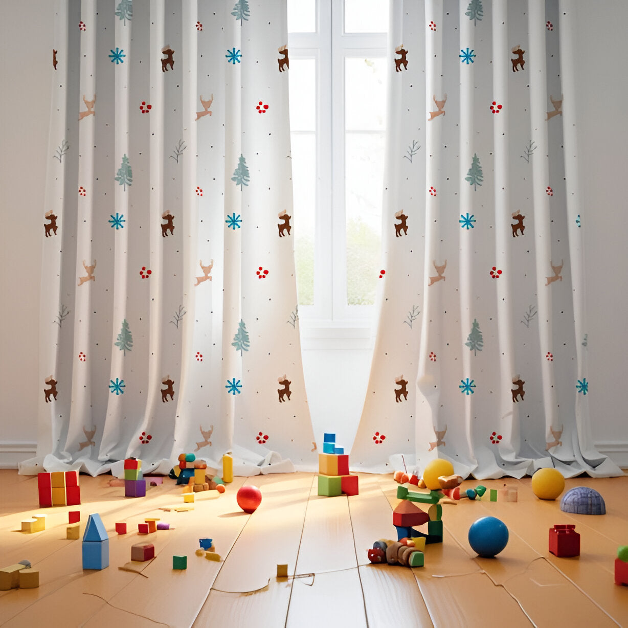 Christmas Raindeer Themed Baby Room Curtain