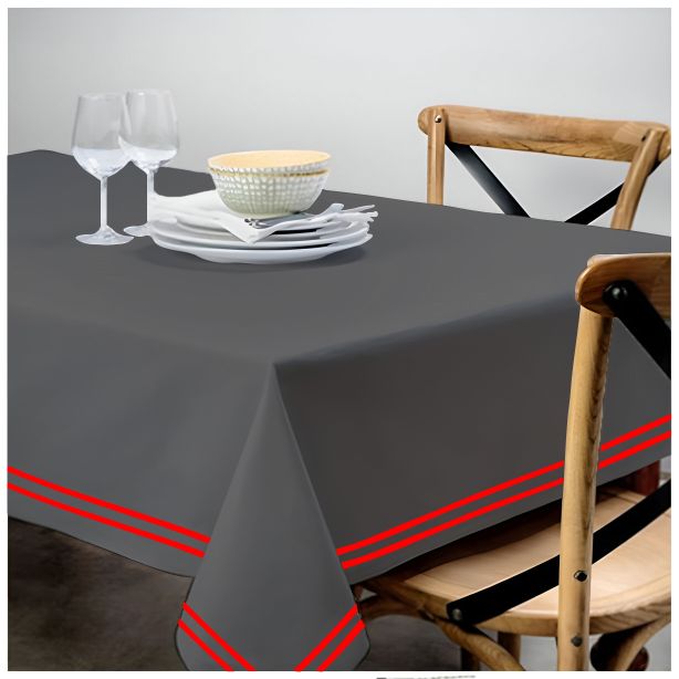 Double Embroidery Border Sateen Cotton Solid Table Cloth - Dark Grey