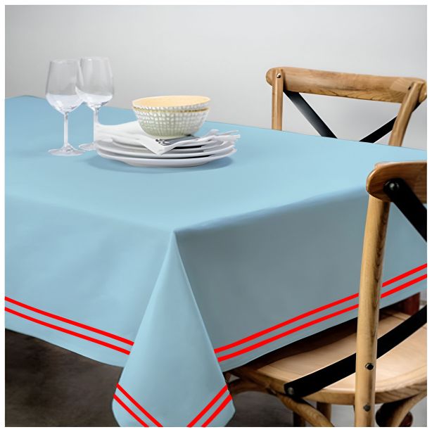 Double Embroidery Border Sateen Cotton Solid Table Cloth - Light Blue