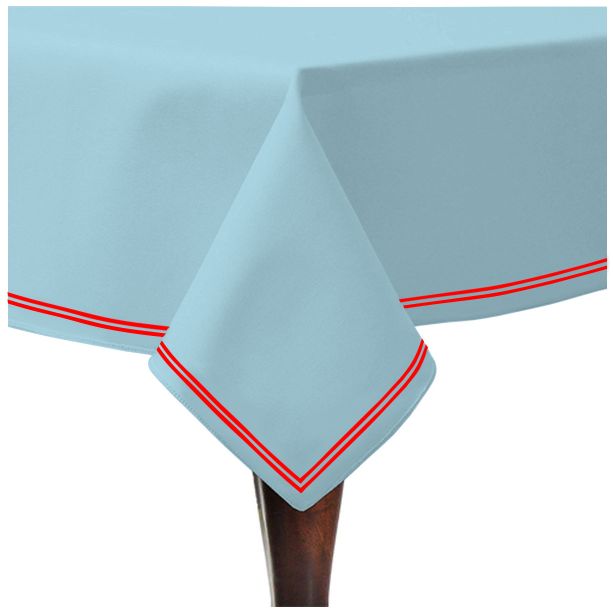 Double Embroidery Border Sateen Cotton Solid Table Cloth - Light Blue