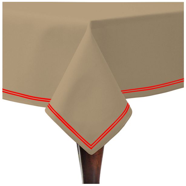 Double Embroidery Border Sateen Cotton Solid Table Cloth - Taupe