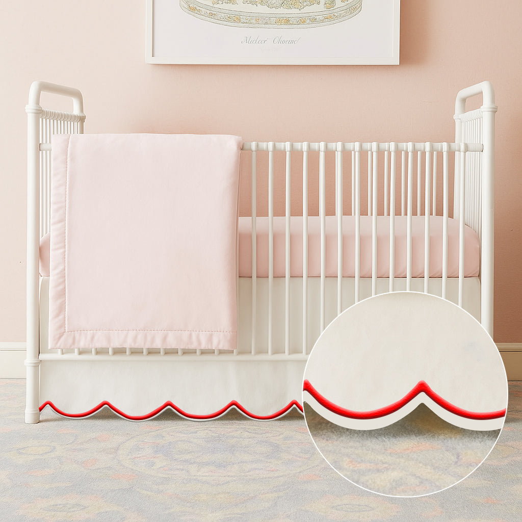 Scallop Embroidery Cotton Crib Skirt