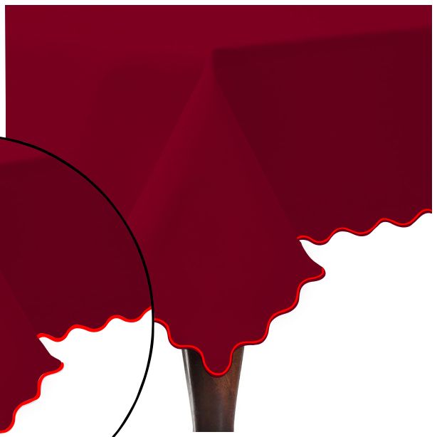 Scallop Embroidery Sateen Cotton Solid Table Cloth - Burgundy