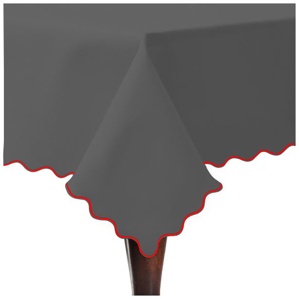 Scallop Embroidery Sateen Cotton Solid Table Cloth - Dark Grey