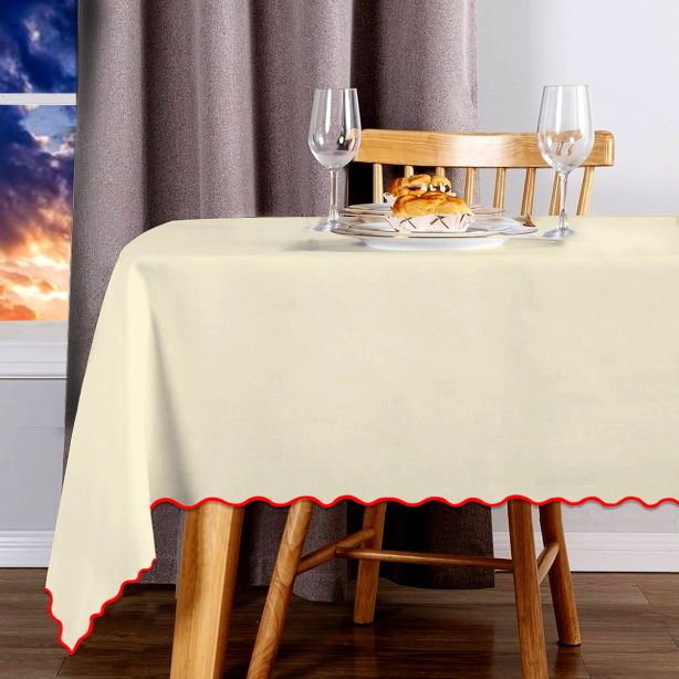 Scallop Embroidery Sateen Cotton Solid Table Cloth - Ivory