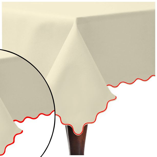 Scallop Embroidery Sateen Cotton Solid Table Cloth - Ivory