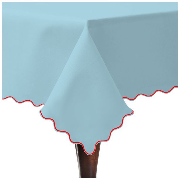 Scallop Embroidery Sateen Cotton Solid Table Cloth - Light Blue