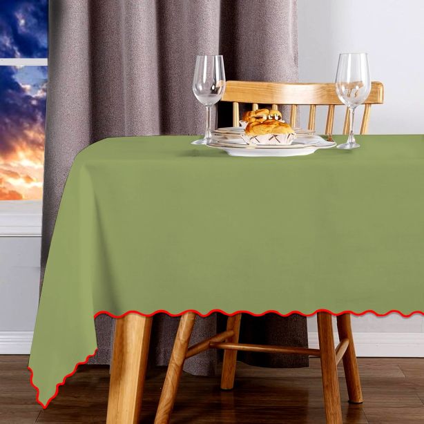 Scallop Embroidery Sateen Cotton Solid Table Cloth - Sage