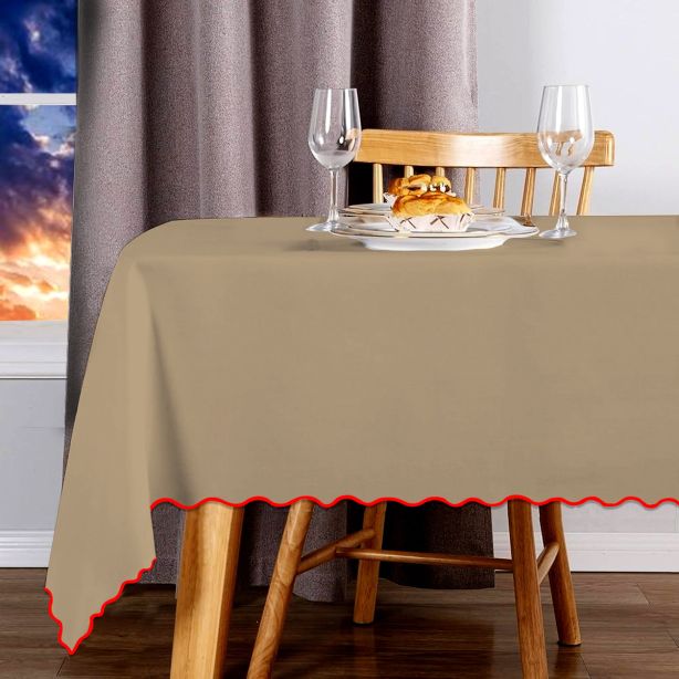 Scallop Embroidery Sateen Cotton Solid Table Cloth - Taupe
