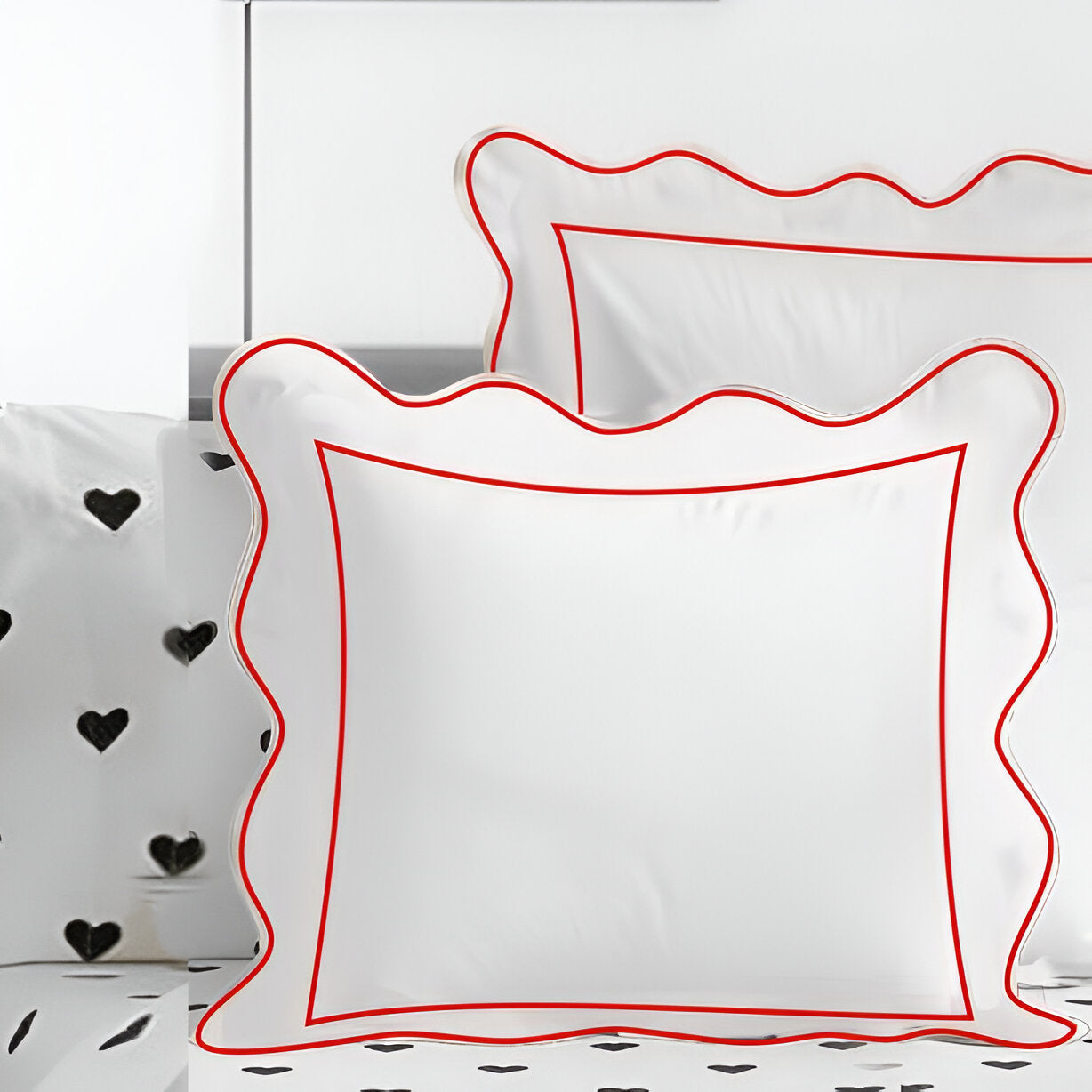 400TC Cotton Scallop Embroidery & Border Sateen Solid Euro Sham