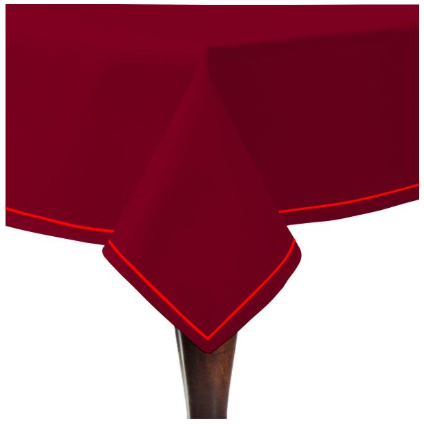 Single Embroidery Border Sateen Cotton Solid Table Cloth - Burgundy
