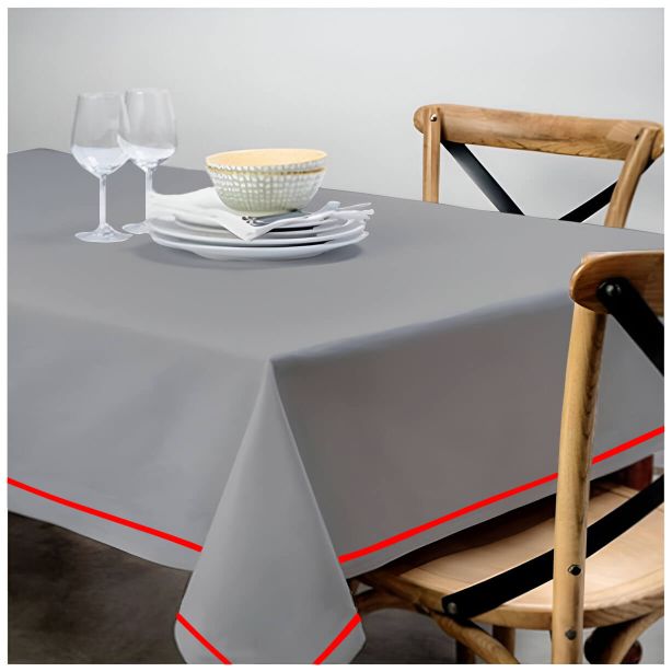 Single Embroidery Border Sateen Cotton Solid Table Cloth - Light Grey