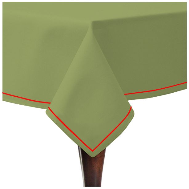 Single Embroidery Border Sateen Cotton Solid Table Cloth - Sage