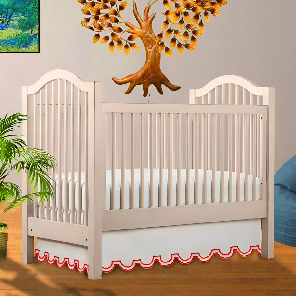 U Shape Scallop Embroidery Cotton Tailored Crib Skirt